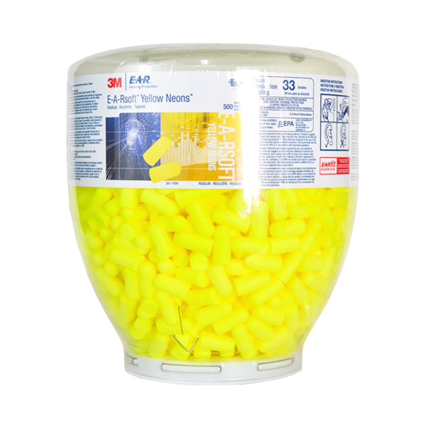 3M Tapones para los oídos, 500 pares/botella de repuesto para dispensador  táctil, EA-Rsoft Yellow Neons 391-1004, desechable, espuma, NRR 33