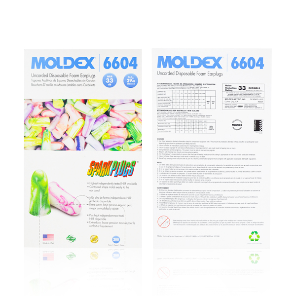 Tapón Auditivo Desechable sin Cordón NRR 33 dB SparkPlugs Moldex Multicolor 6604 - 3