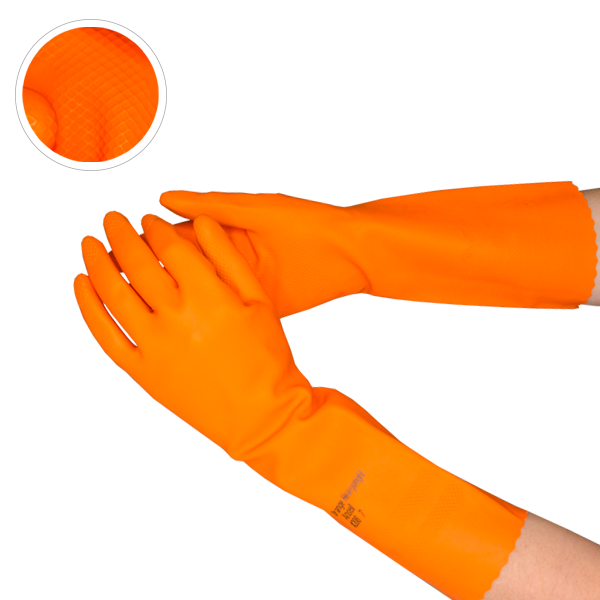 10 pares] Guantes látex neopreno naranja flocados — Planas