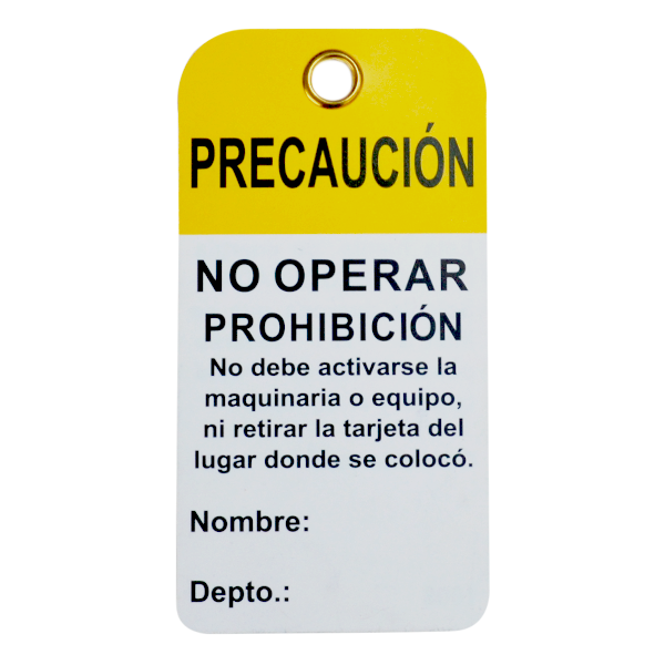 ETIQUETA PVC DE SEGURIDAD "NO OPERAR" SAFELOCK BLANCO 1008 7.5 X 15 CM