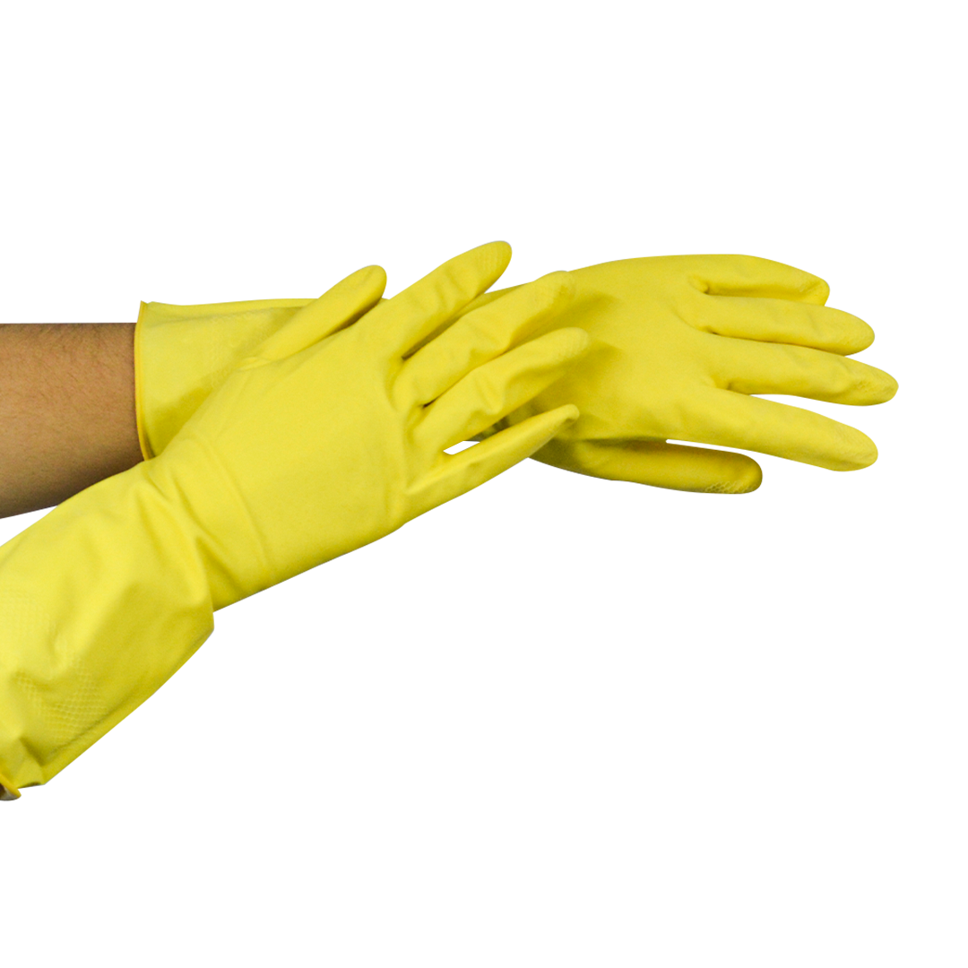 Guante Látex 18 mil Largo 13" Forro Flocado de Algodón para Uso Doméstico DermaCare (Par) Amarillo 56-133 # 7 - 3