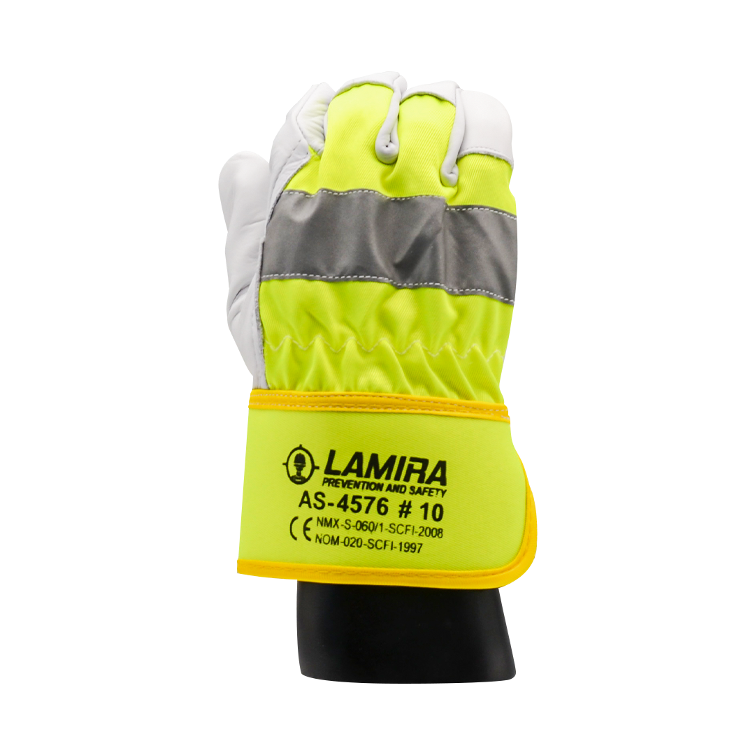 Guante Piel Corto Tipo Mustang Hi-Viz Amarillo c/Reflejante LAMIRA (Par) AS-4576 LG - 0