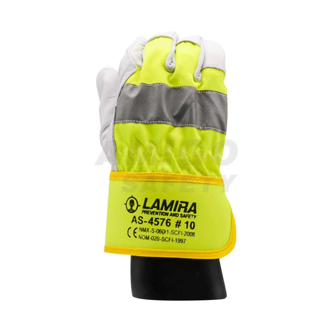 GUANTE PIEL CORTO TIPO MUSTANG HI-VIZ AMARILLO C/REFLEJANTE LAMIRA (PAR) AS-4576 LG