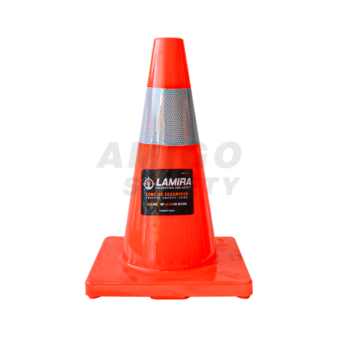 Cono PVC Premium de Seguridad con Reflejante LAMIRA Naranja ATC-45R 45 cm - 0