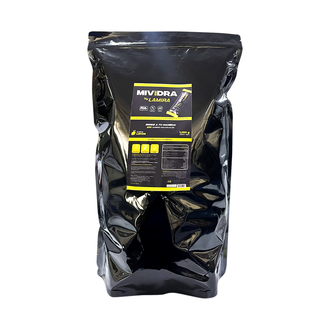 BEBIDA HIDRATANTE SIN AZÚCAR (EMPAQUE CON 250 SOBRE PARA 600 ML) MIVIDRA LIMÓN 5 G